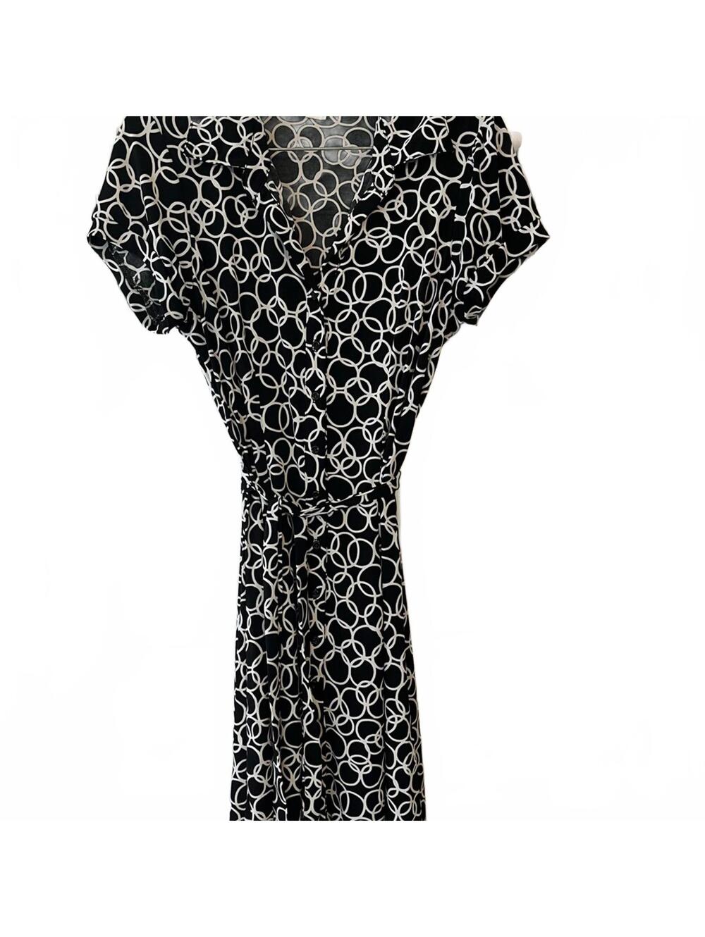 Geoffrey Beene Black & White Wrap Midi Dress – Classic Polished Style